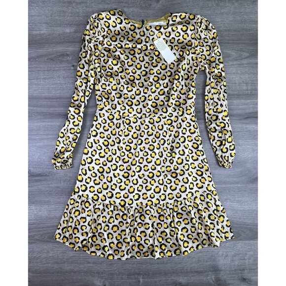 NEVER A WALLFLOWER Cheetah Print Fit & Flare Dress Small Silk Viscose Made in LA - Picture 2 of 16